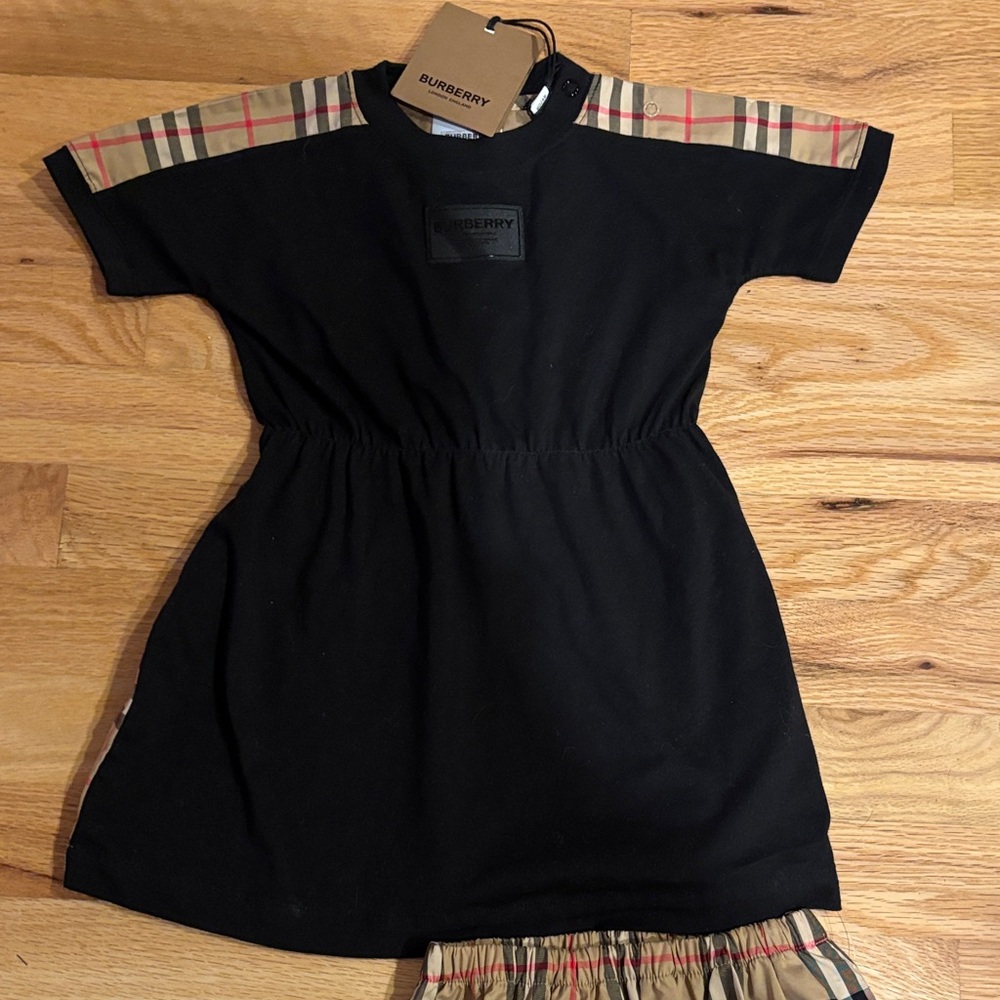 Burberry plaid toddler girls 2 Piece classic Black/Tan checked dress 18mo NWT